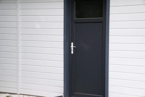 Grey Front Door White Wood Home Sunny Day Ile France — Stock Photo, Image