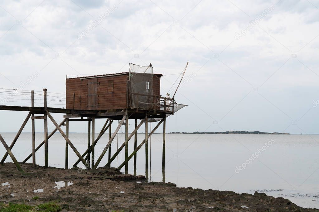 private wooden fishing huts on the Atlantic coast of Charente in France at Fouras