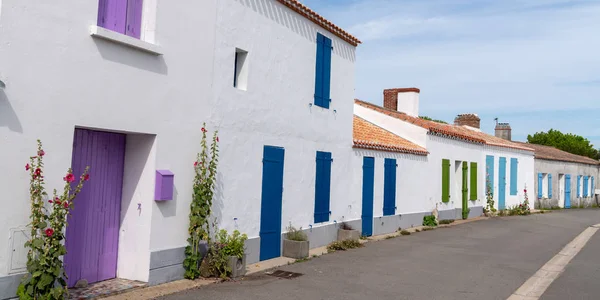 Pittoreske Straat Met Witte Huizen Frankrijk Web Banner Sjabloon — Stockfoto