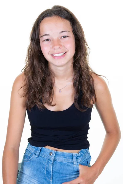 Retrato Uma Jovem Sorridente Muito Apto Adolescente — Fotografia de Stock