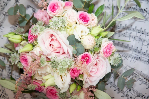 Lindo Buquê Flores Casamento Branco Cores Rosa — Fotografia de Stock