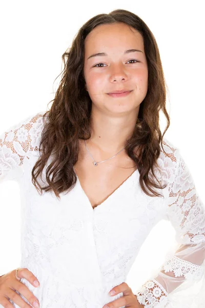 Retrato Hermosa Chica Adolescente Sonriendo Mirando Cámara — Foto de Stock