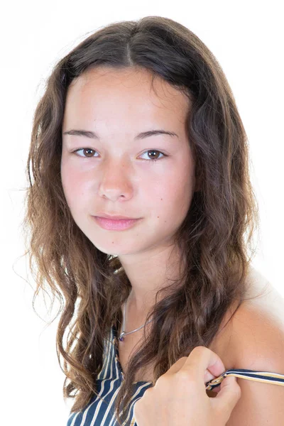 Retrato Uma Jovem Adolescente Sem Maquiagem Leve — Fotografia de Stock
