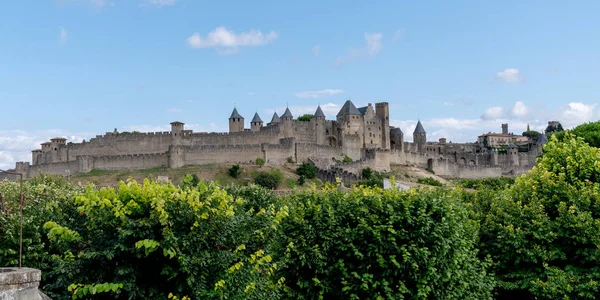 Panoramiczny Widok Francuski Średniowieczny Twierdza Carcassonne Liście Światowego Dziedzictwa Unesco — Zdjęcie stockowe