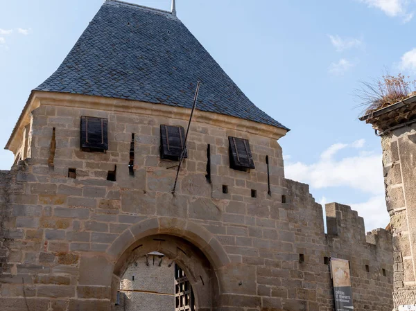 Carcassonne Mittelalterliches Stadttor Der Burg — Stockfoto