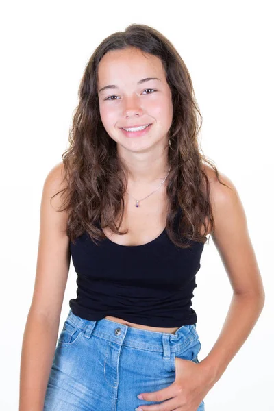 Linda Chica Adolescente Natural Bonita Sonriendo Con Dientes Blancos Perfectos —  Fotos de Stock