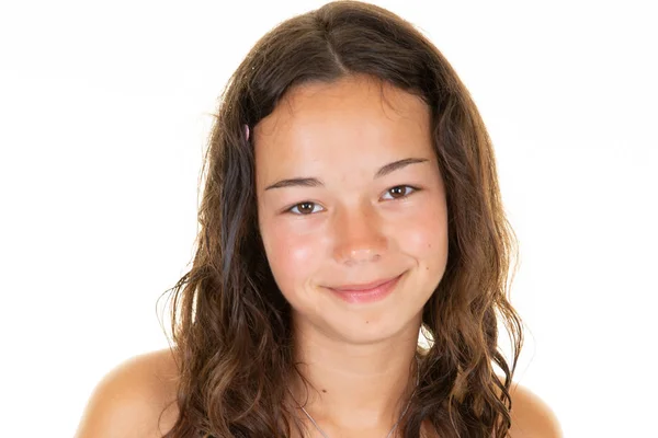 Portrait Smiling Young Girl Teen Brunette Curly — Stock Photo, Image