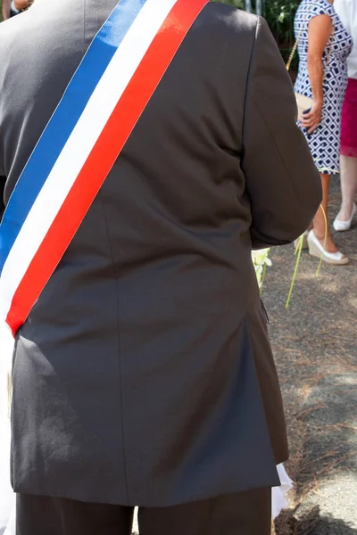 Dietro Vista Sindaco Francese Durante Celebrazione Con Sciarpa — Foto Stock