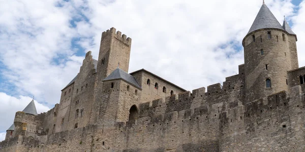 Carcasona Castillo Medieval Francia Gran Fortaleza Web Encabezado Plantilla Banner — Foto de Stock