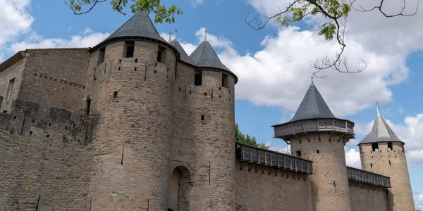 Orașul Medieval Carcassonne Din Languedoc Roussillon Franța Antetul Șabloanelor Bannere — Fotografie, imagine de stoc