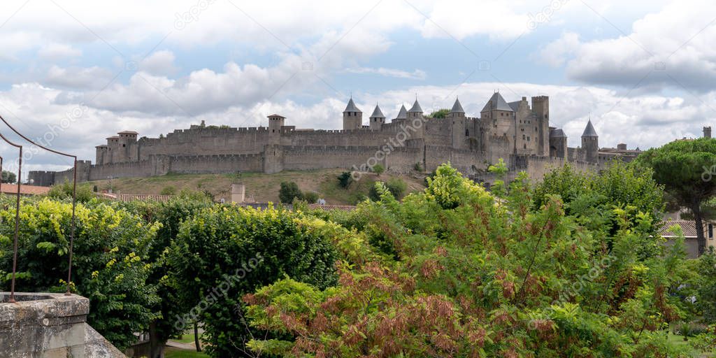 Panoramic view at Old City of Carcassonne Aude France in web banner template header