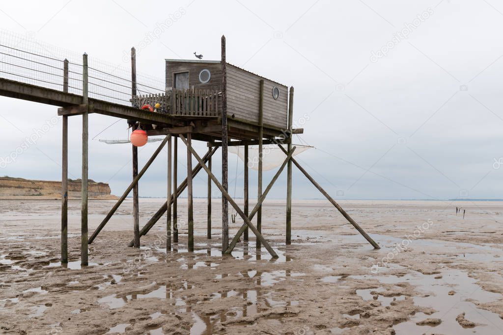 Small wooden fishing huts on stilts in Royan Charente France