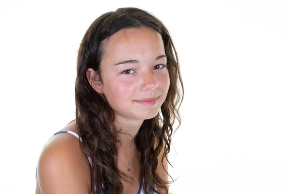 Retrato Adolescente Alegre Con Pelo Largo Morena — Foto de Stock