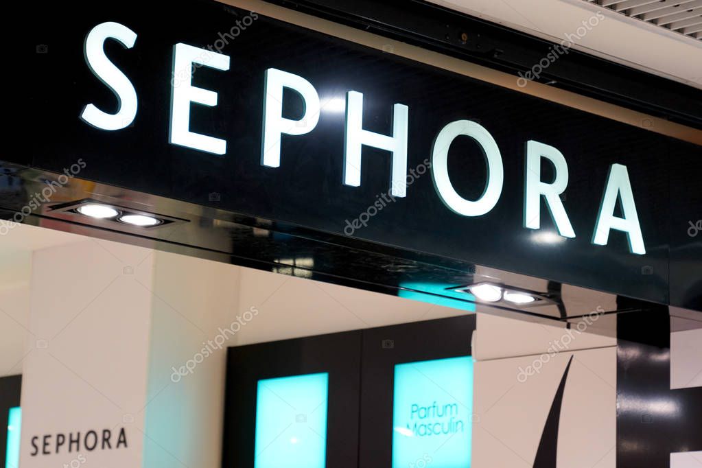 Bordeaux , Aquitaine / France - 09 18 2019 : sign shop Sephora Retail Store Exterior and Trademark Logo