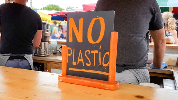 snack bar sign say no to plastic straw tubes bag bottle cup to save the earth and ocean
