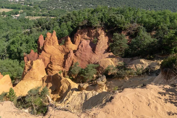 Batuan Dari Oker Alami Rustrel Roussillon Luberon Provence Perancis — Stok Foto