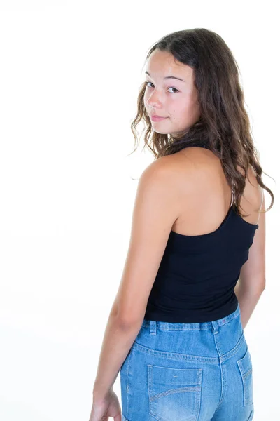 Mignon Adolescent Sourire Expression Sur Fond Blanc — Photo