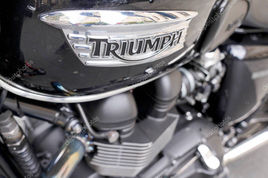 Bordeaux , Aquitaine / France - 10 10 2019 : Triumph logo on black bonneville motorcycle sign