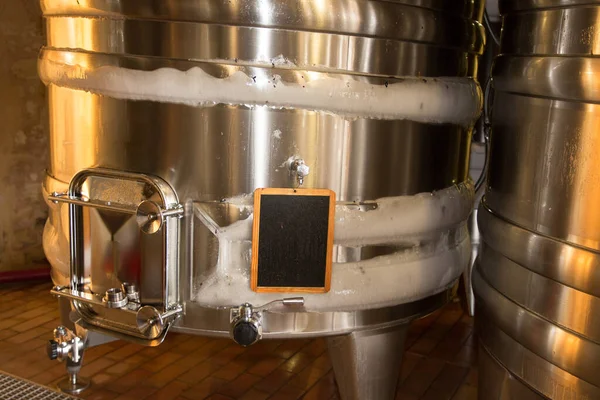 Wine Fermentation Steel Tank Detail Ice Fresh Cold — Stock Photo, Image