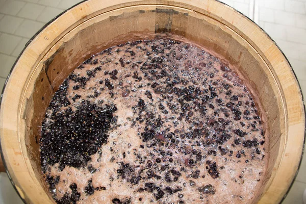 Vin Biologique Traditionnel Faisant Des Raisins Barrique Vin Bois — Photo