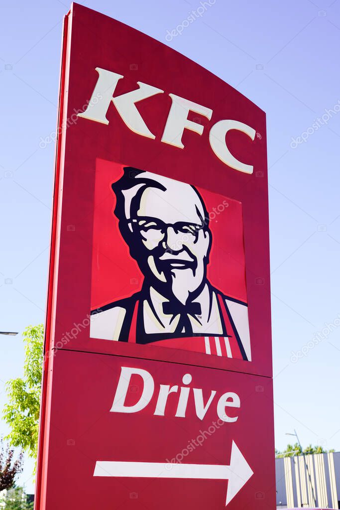 Bordeaux , Aquitaine / France - 10 11 2019 : kfc Kentucky Fried Chicken Restaurant drive Sign fast food restaurant logo chain store from United States specialized in chicken products