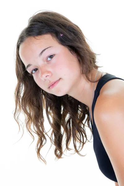 Piękna Nastolatka Dziewczyna Długimi Kręcone Włosy — Zdjęcie stockowe