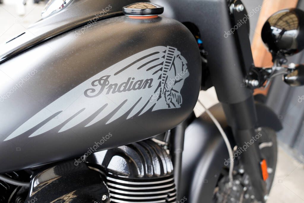 Bordeaux , Aquitaine / France - 10 17 2019 : Detail Indian motorcycle logo American brand of motorcycles produced in Springfield