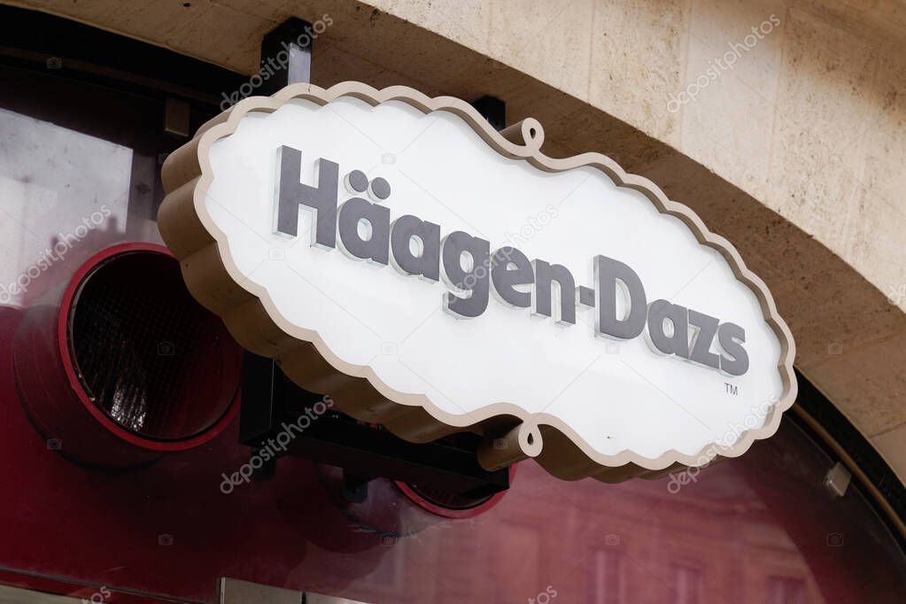 Bordeaux , Aquitaine  France - 10 17 2019 : Haagen-Dazs sign logo Hagen Dazs ice cream store shop