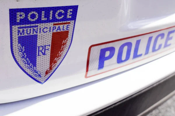 Panneau Police Municipale Française Municipale Sur Voiture Blanche — Photo