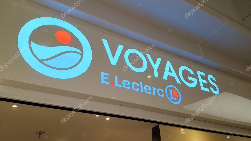 Bordeaux , Aquitaine / France - 10 17 2019 : sign logo of e.leclerc voyages logo shop travel agency store