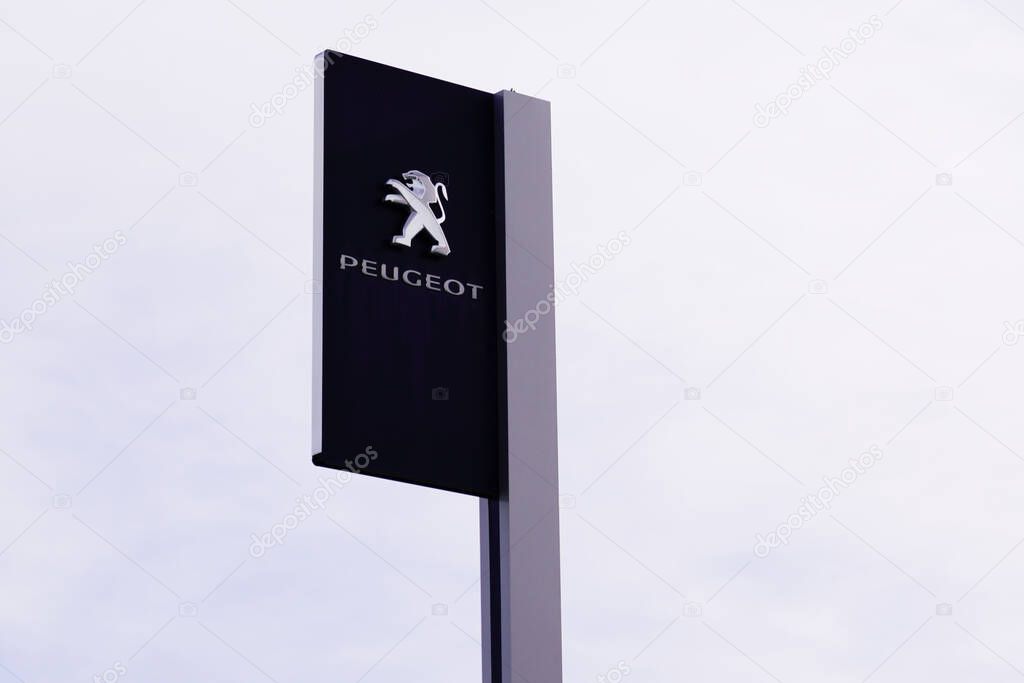 Bordeaux , Aquitaine / France - 10 28 2019 : peugeot dealership sign logo car store manufacturers shop cars