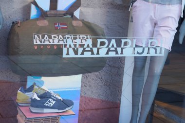 Bordeaux , Aquitaine / France - 05 05 2020 : Napapijri logo sign on windows store exterior for shop italian casual wear clipart