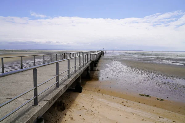Andernos Praia Areia Maré Baixa Com Pontão Pier — Fotografia de Stock