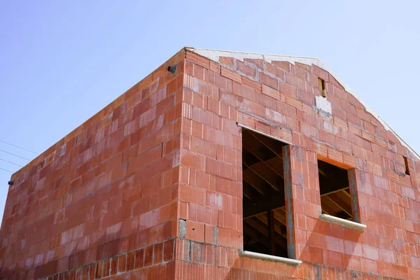 Nova Casa Tijolo Moderno Construção — Fotografia de Stock