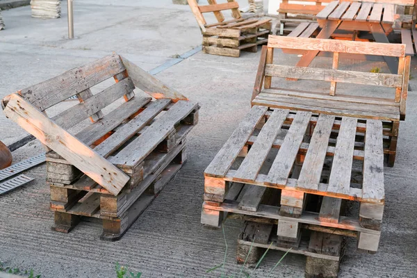 Panca Lounge Legno Fatta Pallet Legno Elegante Panca Fai Sulla — Foto Stock