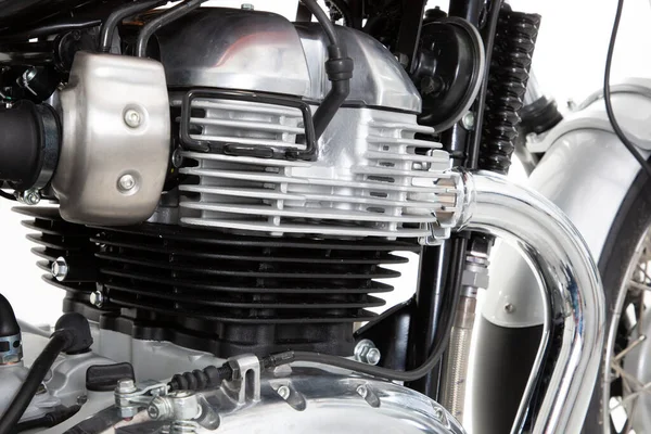 Крупный План Мотоцикла Двойным Двигателем Винтажного Мотоцикла — стоковое фото