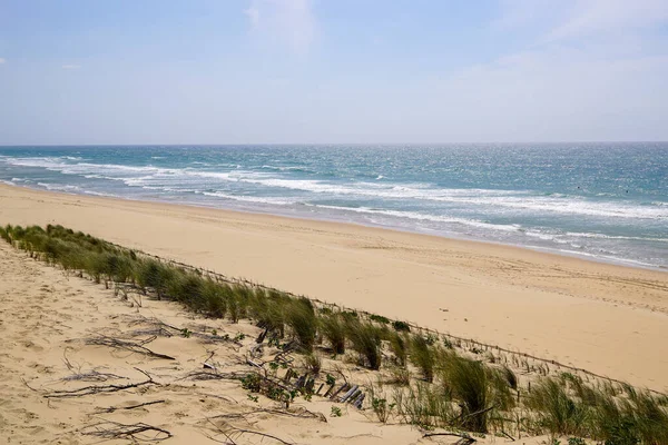 Westfranzösische Atlantikküste Porge Strand Mit Meer Sandigen Horizont Blick Von — Stockfoto