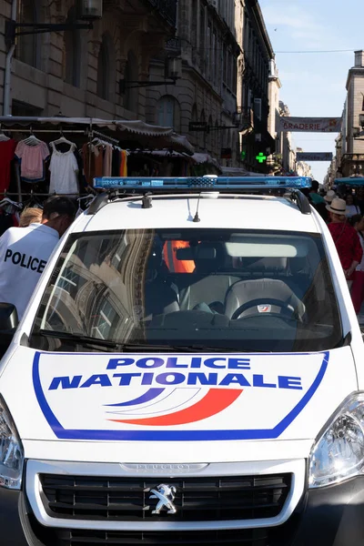 Bordéus Aquitânia França 2020 Carro Polícia Francês Com Sinal Logotipo — Fotografia de Stock