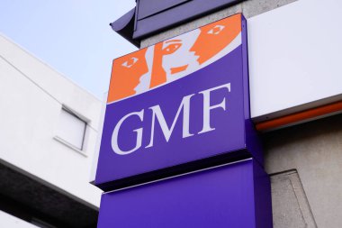 Bordeaux, Aquitaine / Fransa - 06: 20 2020: Fransız Garantie Mutuelle des Fonctionnaires 'in GMF logosu karşılıklı sigorta anlamına geliyor