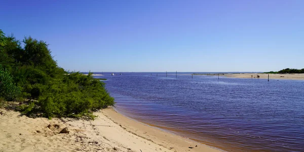 Песчаный Природный Пляж Голубой Водой Озере Лаканау Франции Жиронда — стоковое фото
