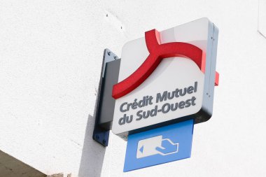Bordeaux, Aquitaine / France - 07 06 2020: Credit mutuel du sud out sign bank with ATM logo on office at street