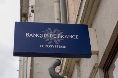 Bordeaux, Aquitaine / Fransa - 07 07 07: 2020: Fransa Merkez Bankası Fransız Ulusal Bankası 'nın resmi binası üzerine Banque de France eurosysteme metin ve logo imzası