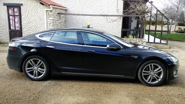 Burdeos Aquitania Francia 2020 Tesla Modelo Vehículo Eléctrico Aparcado Calle — Foto de Stock