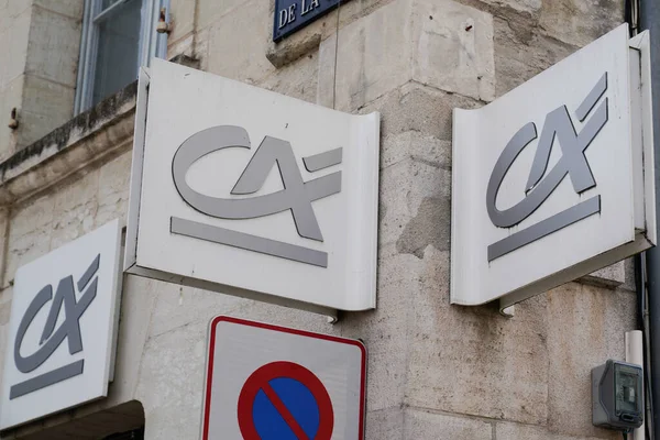 Bordeaux Aquitaine France 2020 Credit Agricole Three Sign Grey Logo — Stock Photo, Image