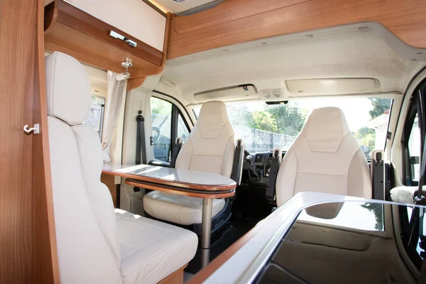 Vehicle Recreational Interior Wooden View Motorhome Modern Camper Van — Stock Photo, Image