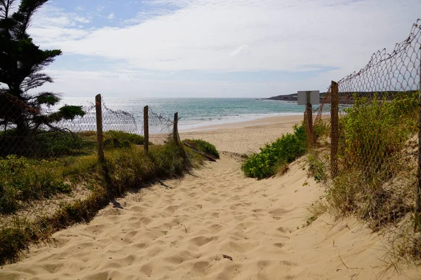 Sendero Arena Acceso Costa Del Mar Francés Con Mar Playa — Foto de Stock