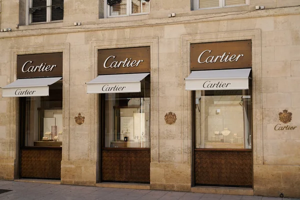 Bordeaux Aquitânia França 2020 Sinal Logotipo Cartier Frente Joalharia Luxo — Fotografia de Stock