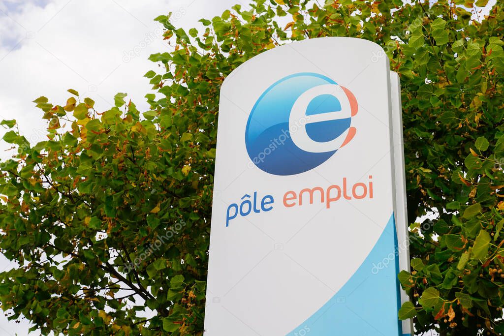 Bordeaux , Aquitaine / France - 08 25 2020 : Pole emploi sign and text logo of French governmental agency for registers unemployed people