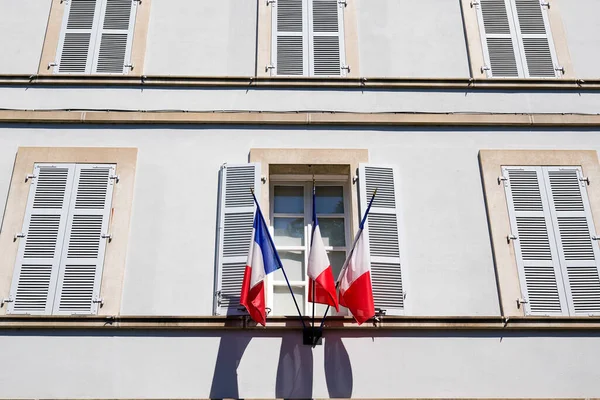 Vermelho Azul Branco Francês Bandeira Prefeitura França Edifício Oficial Cidade — Fotografia de Stock