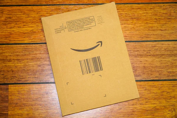 Bordeaux Aquitaine France 2020 Amazon Logo Envelope Cardboard Delivered Parcels — Stock Photo, Image